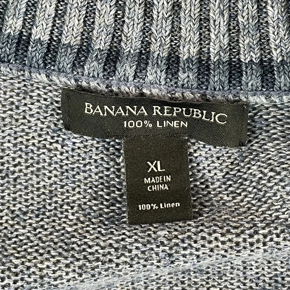 Banana Republic‎ 100% Linen Jacket Men XL Blue Knit Mock Neck Casual Preppy